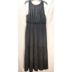 Simply Vera Wang Maxi Halter Dress Womens Med Black Layered Sheer Scoop Neck